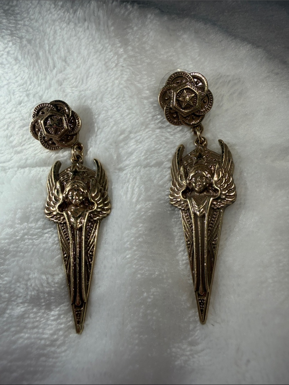 Gold Angel Wing Drop Earrings - Women's Jewelry